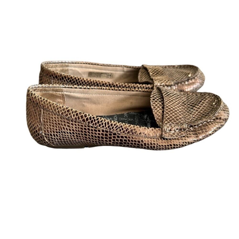 Vionic Orthotic Larrun Metallic Bronze Print Moccasin Flat Loafer Size 6.5